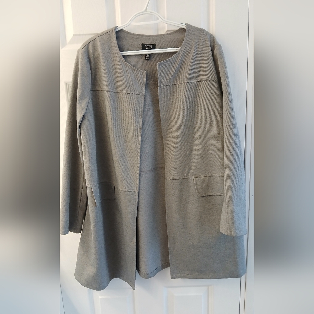 Jones New York Signature Longline Jersey Knit Jacket – Petite XL – Gray